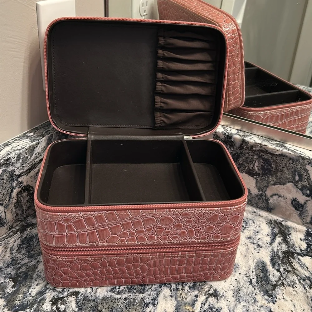 Pink Crocodile Embossed Vanity Case